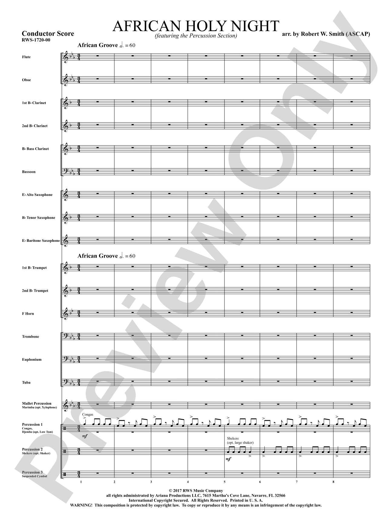 African Holy Night: Concert Band Conductor Score & Parts