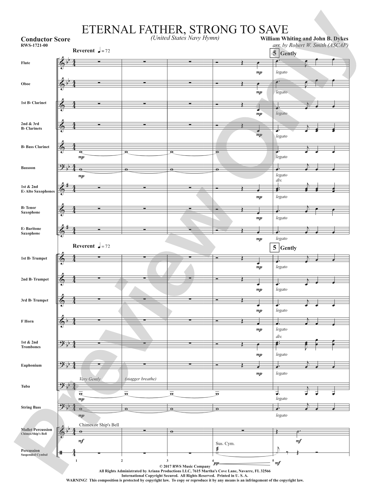 Eternal Father, Strong to Save - United States Navy Hymn: Concert Band Conductor Score & Parts