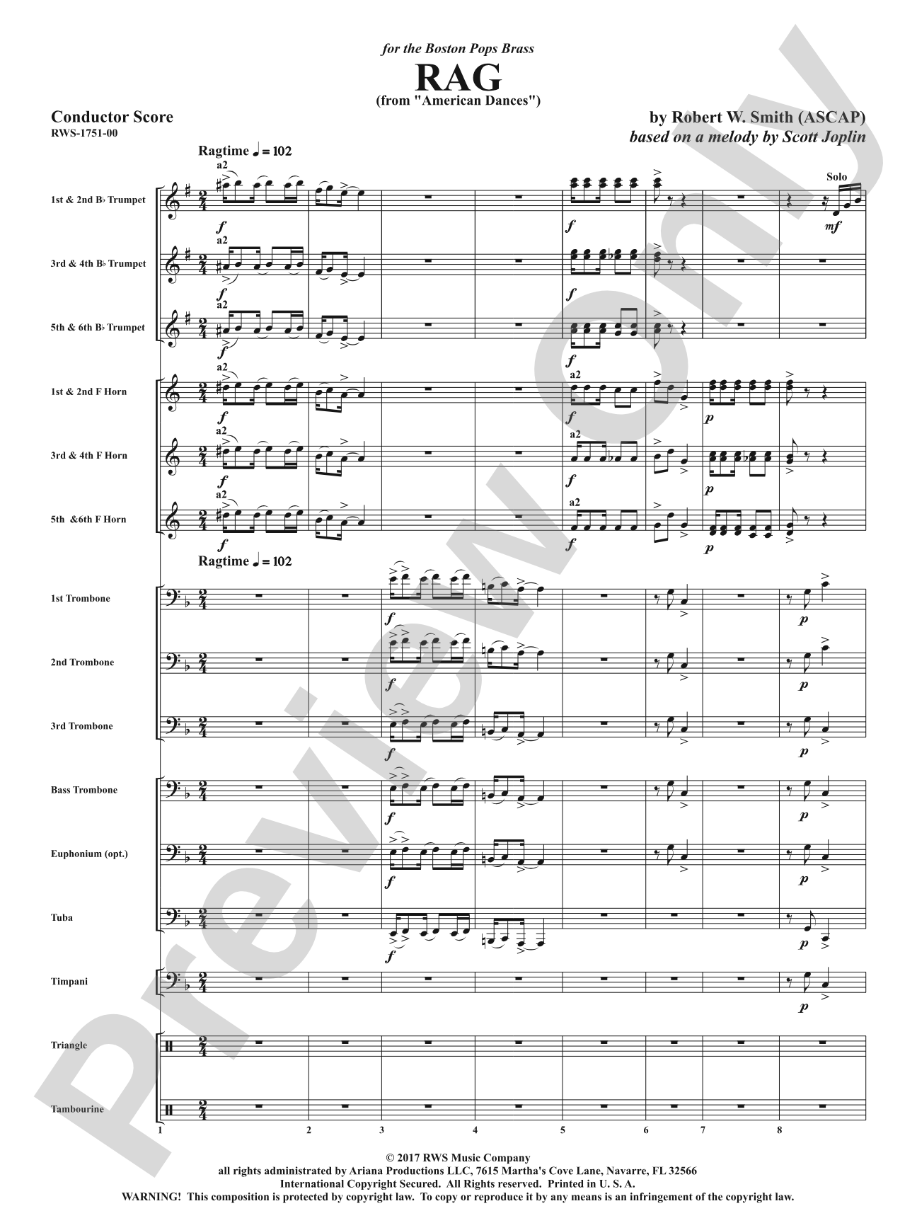 Rag - From <i>American Dances</i>: Brass with Percussion Conductor Score & Parts
