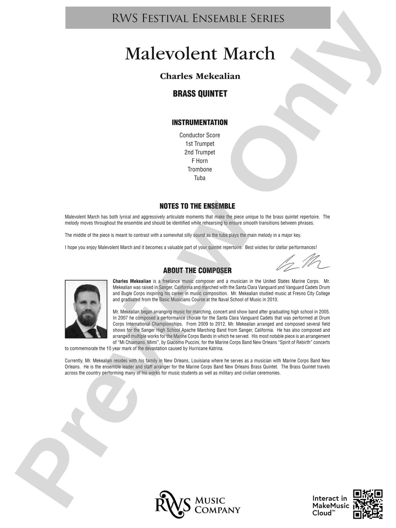 Malevolent March: Brass Quintet Conductor Score & Parts