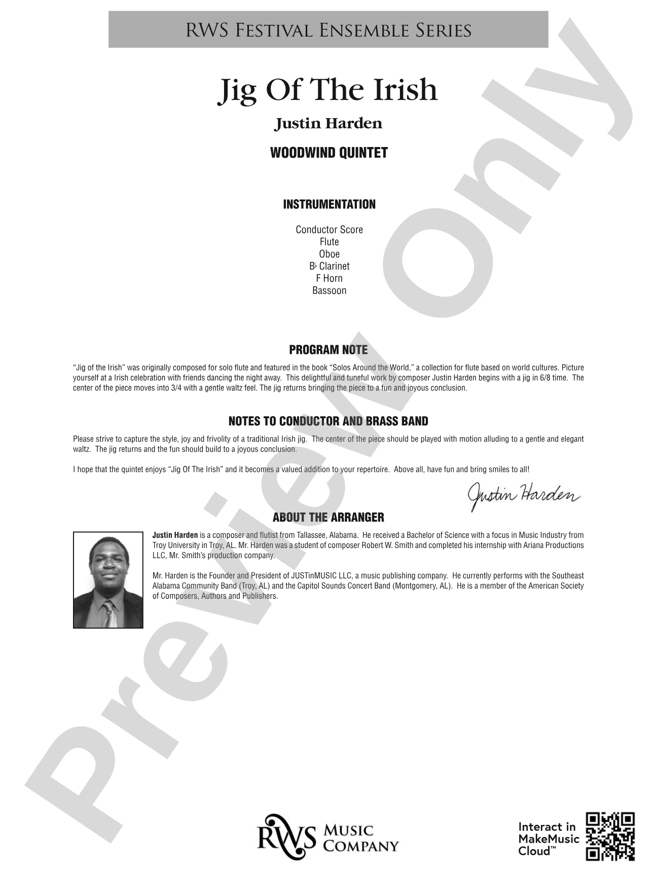 Jig of the Irish: Woodwind Quintet Conductor Score & Parts