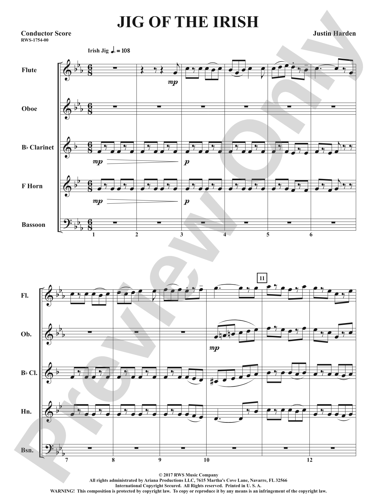 Jig of the Irish: Woodwind Quintet Conductor Score & Parts