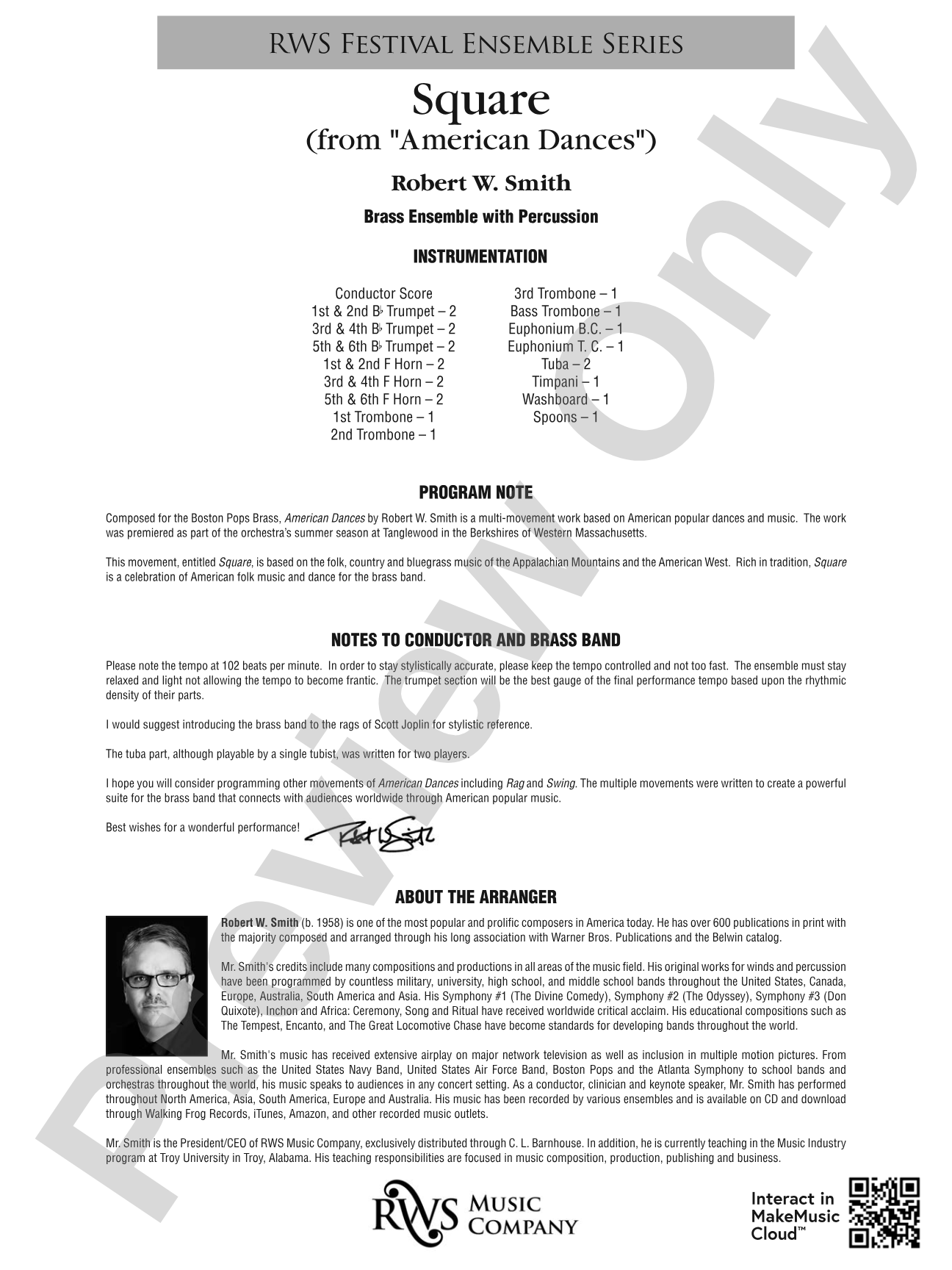 Square - From <i>American Dances</i>: Brass with Percussion Conductor Score & Parts