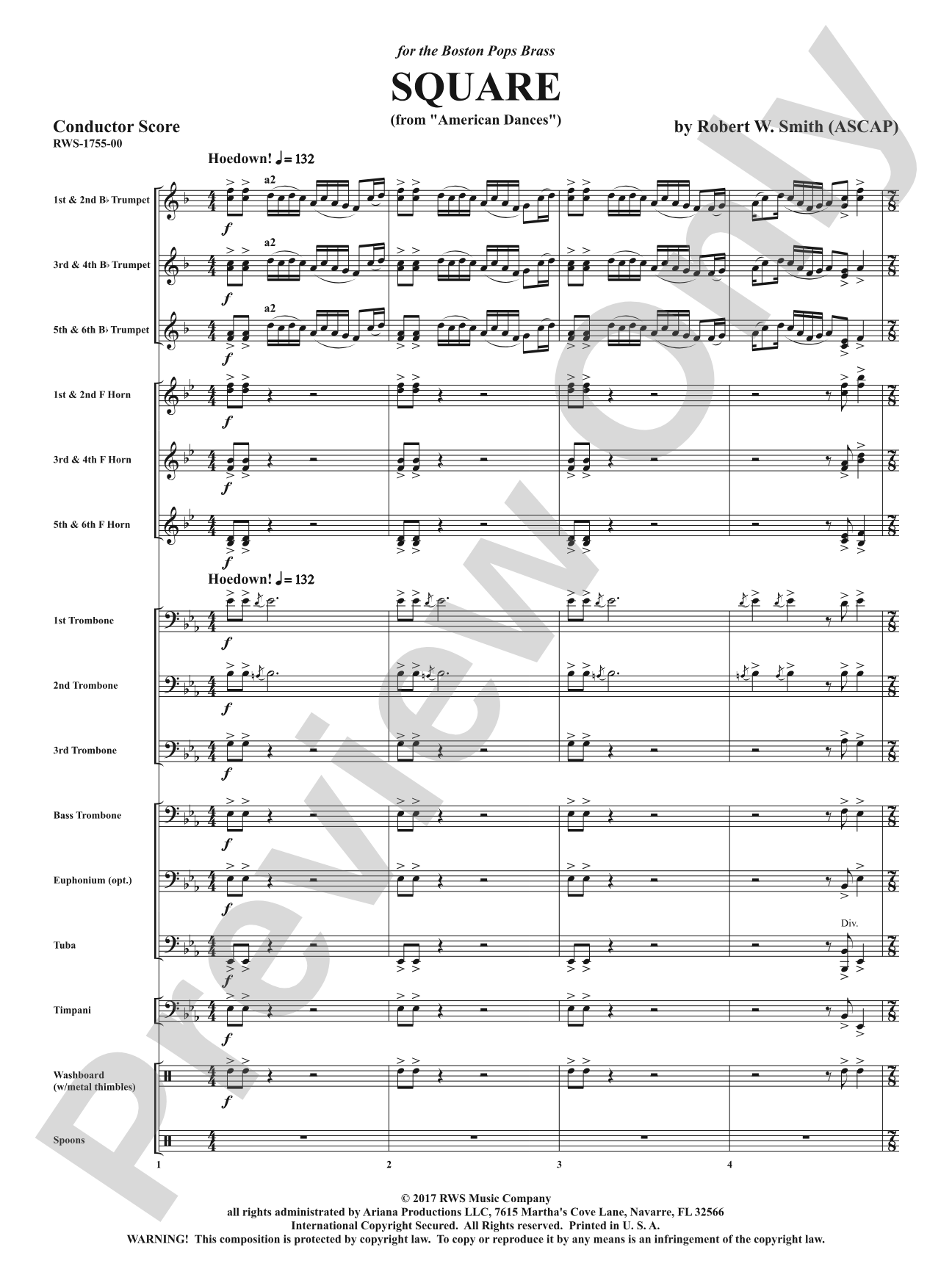 Square - From <i>American Dances</i>: Brass with Percussion Conductor Score & Parts