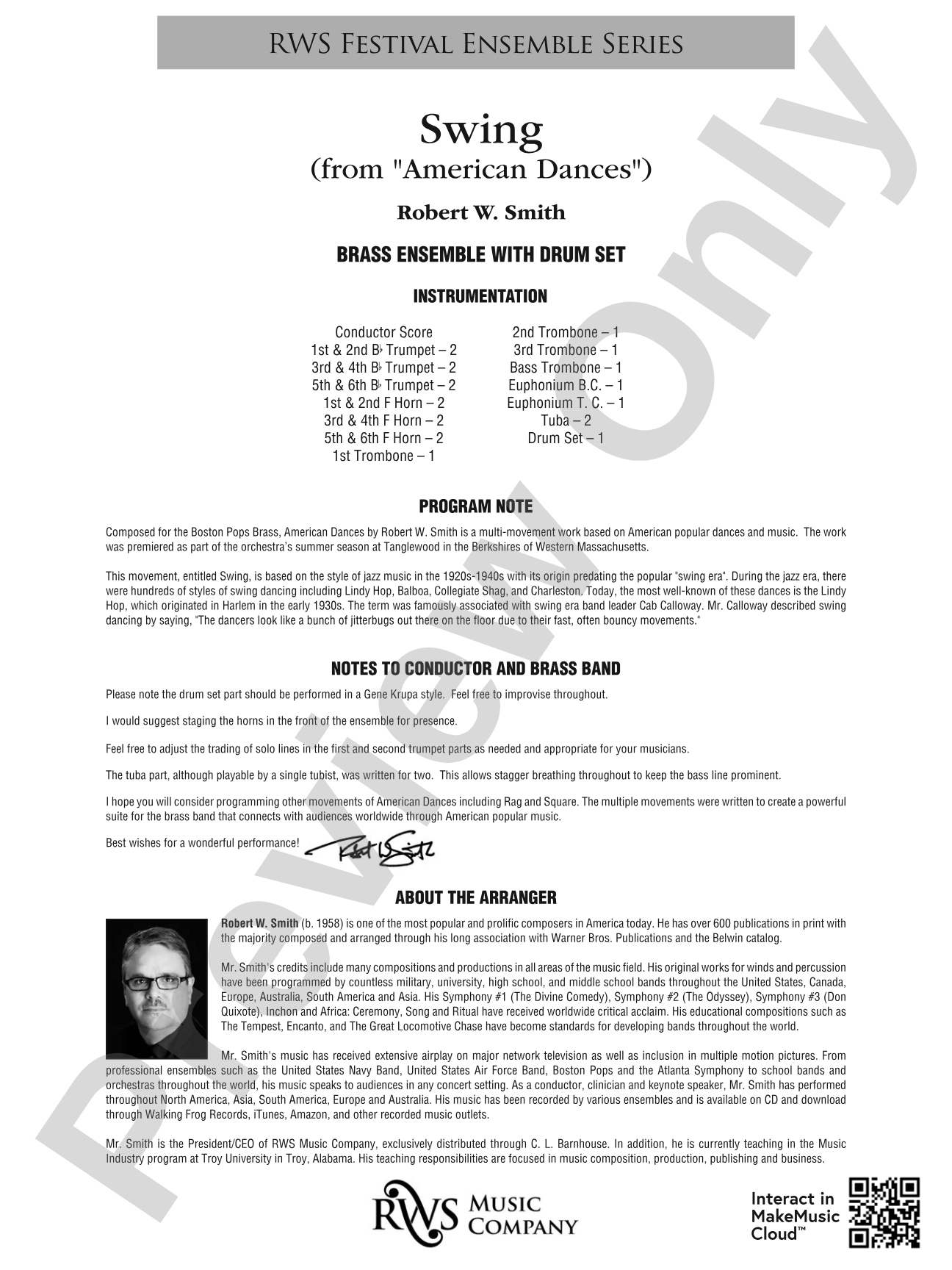 Swing - From <i>American Dances</i>: Brass with Drumset Conductor Score & Parts
