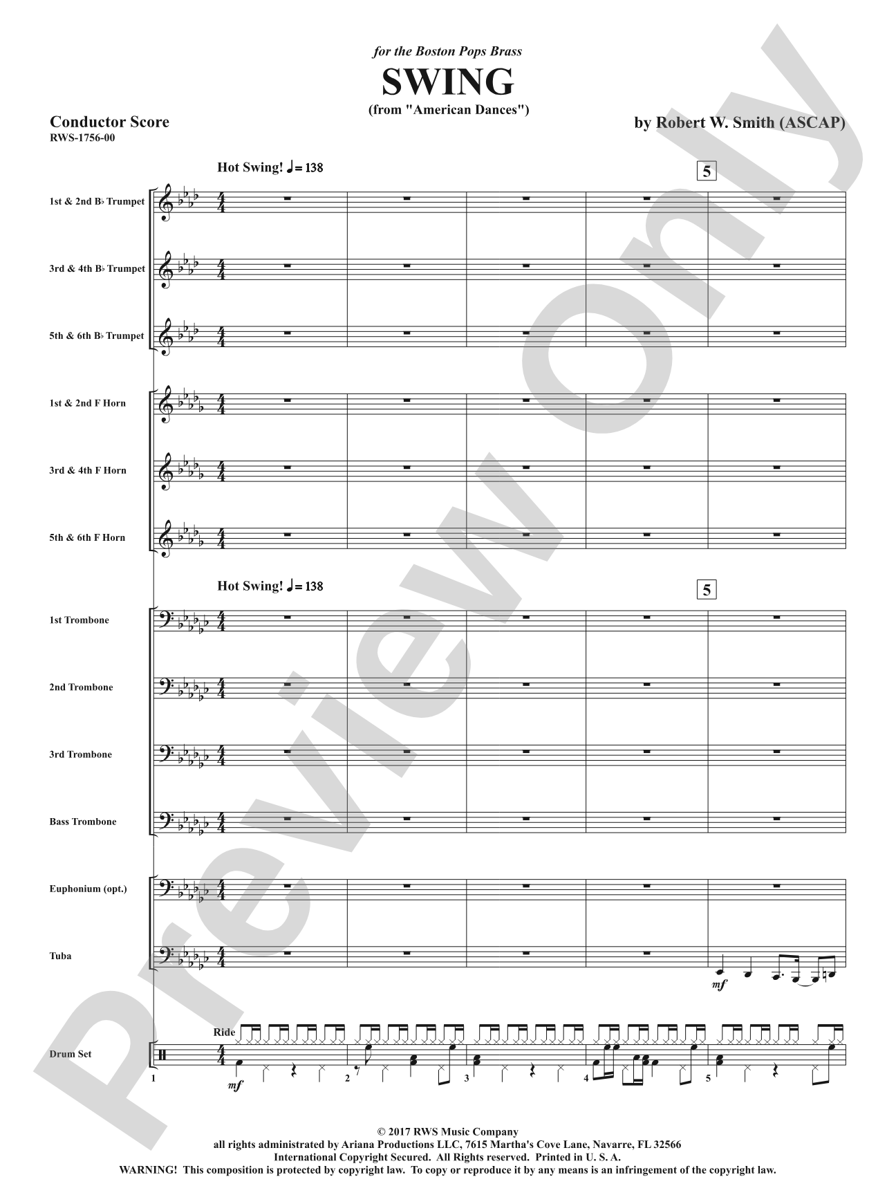 Swing - From <i>American Dances</i>: Brass with Drumset Conductor Score & Parts