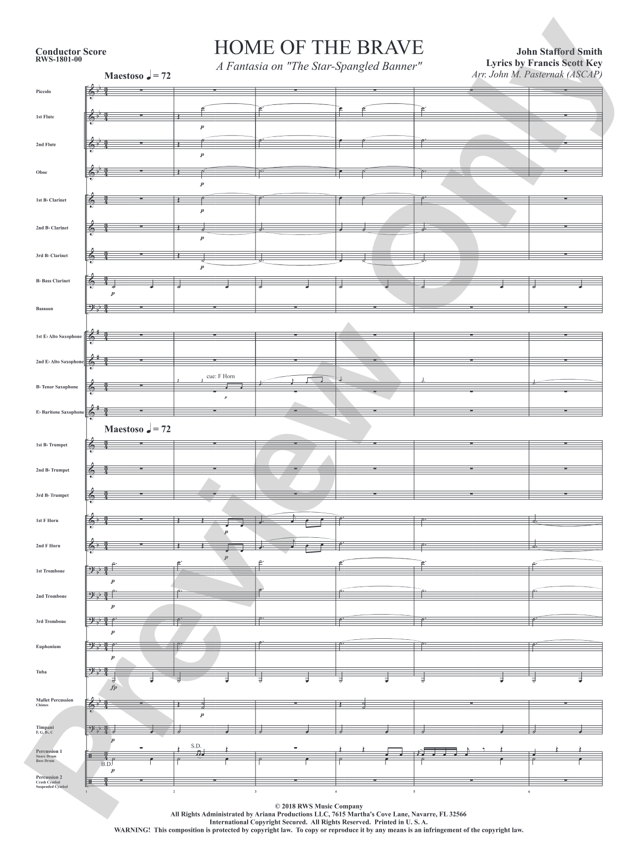 Home of the Brave - A Fantasia on "The Star Spangled Banner": Concert Band Conductor Score & Parts