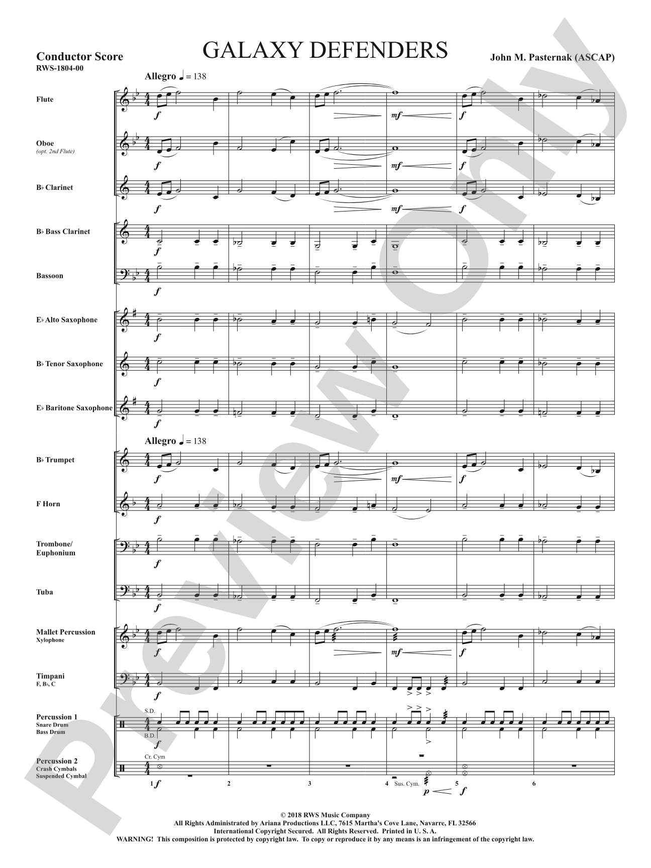 Galaxy Defenders: Concert Band Conductor Score & Parts
