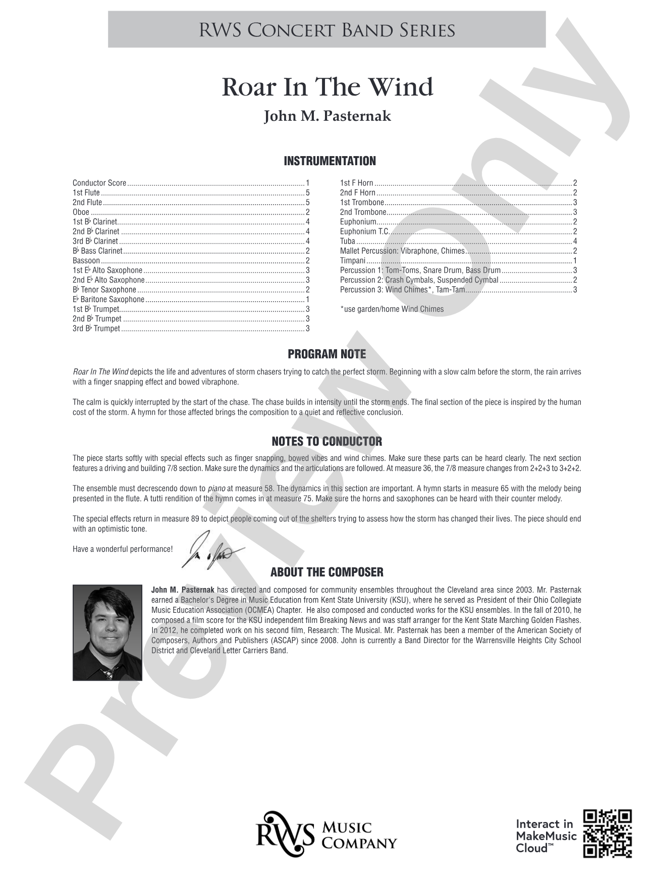 Roar in the Wind: Concert Band Conductor Score & Parts