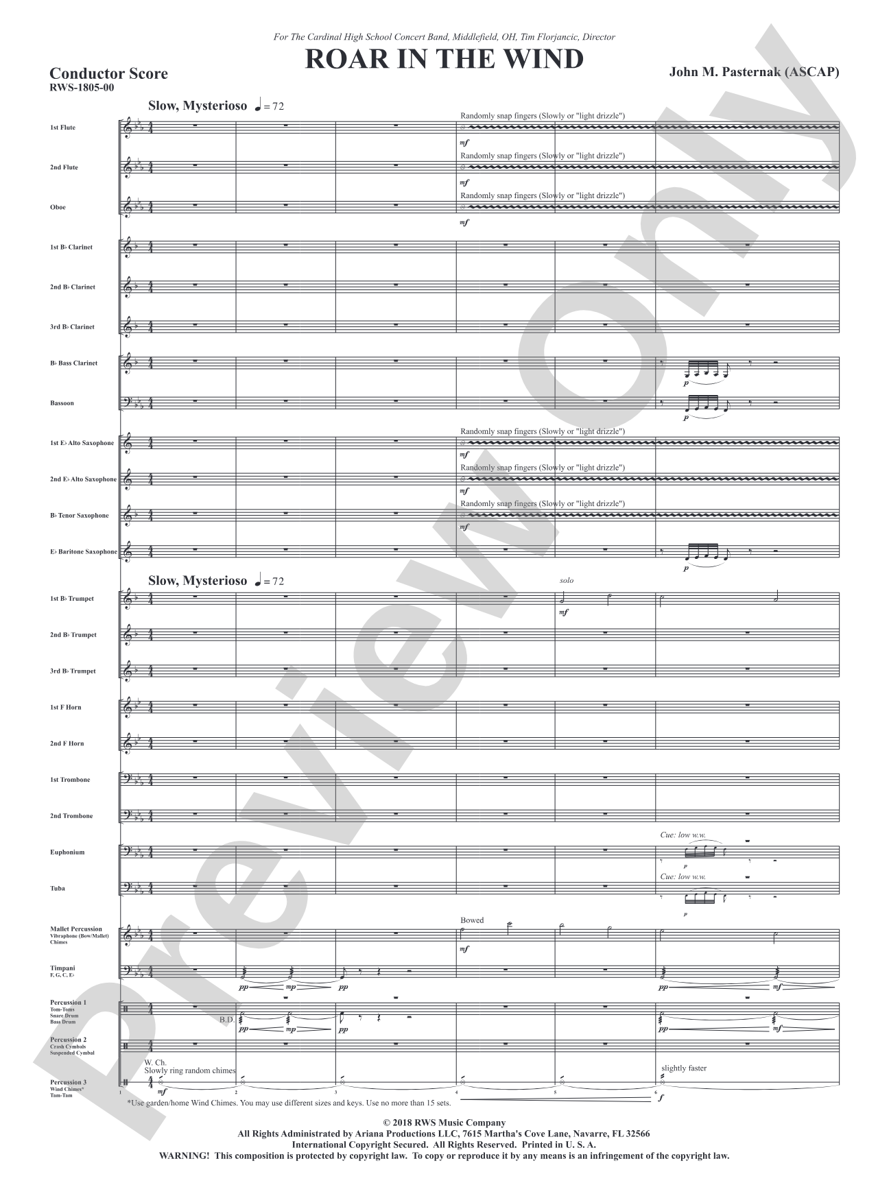 Roar in the Wind: Concert Band Conductor Score & Parts