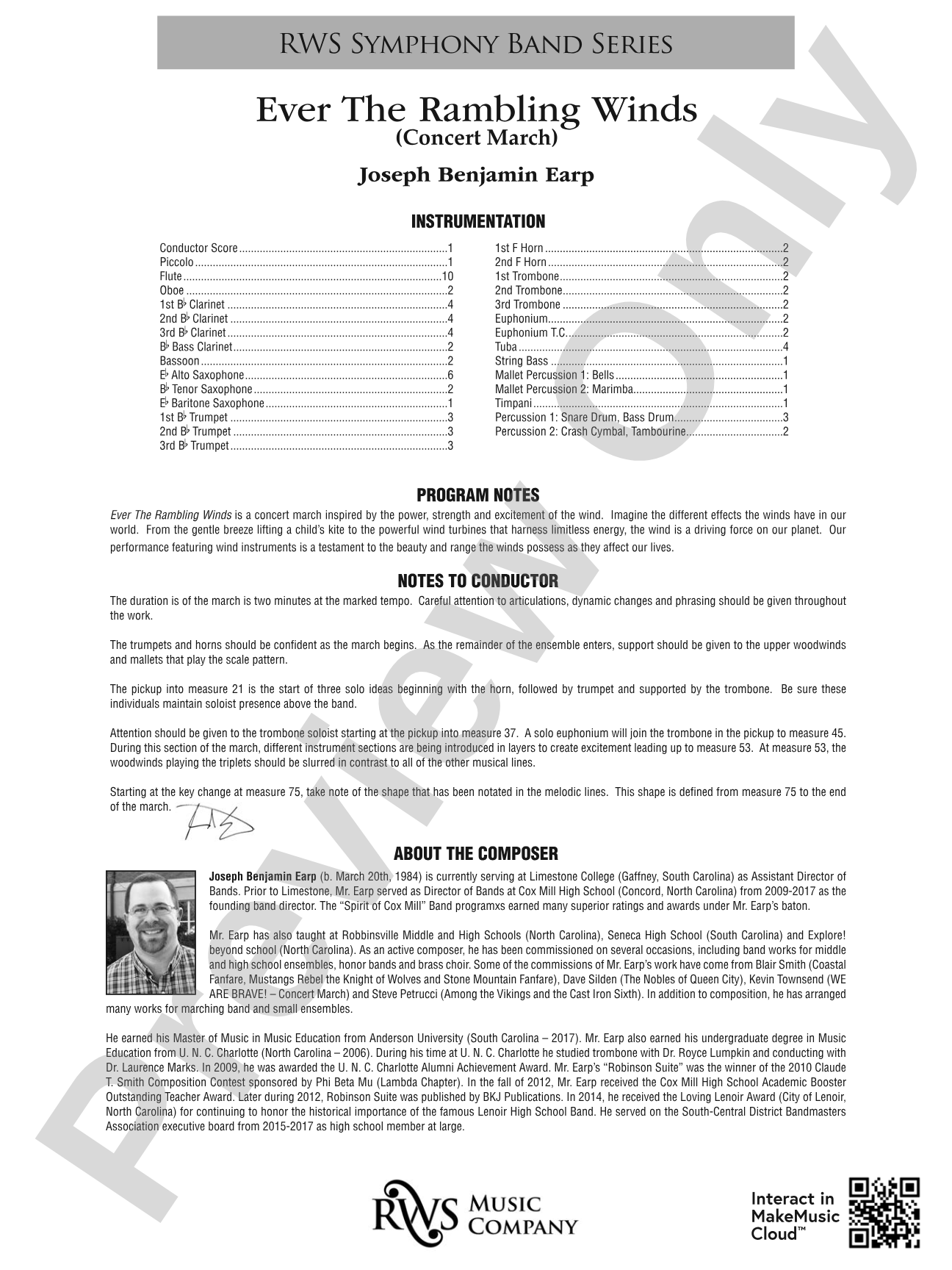 Ever the Rambling Winds - Concert March: Concert Band Conductor Score & Parts