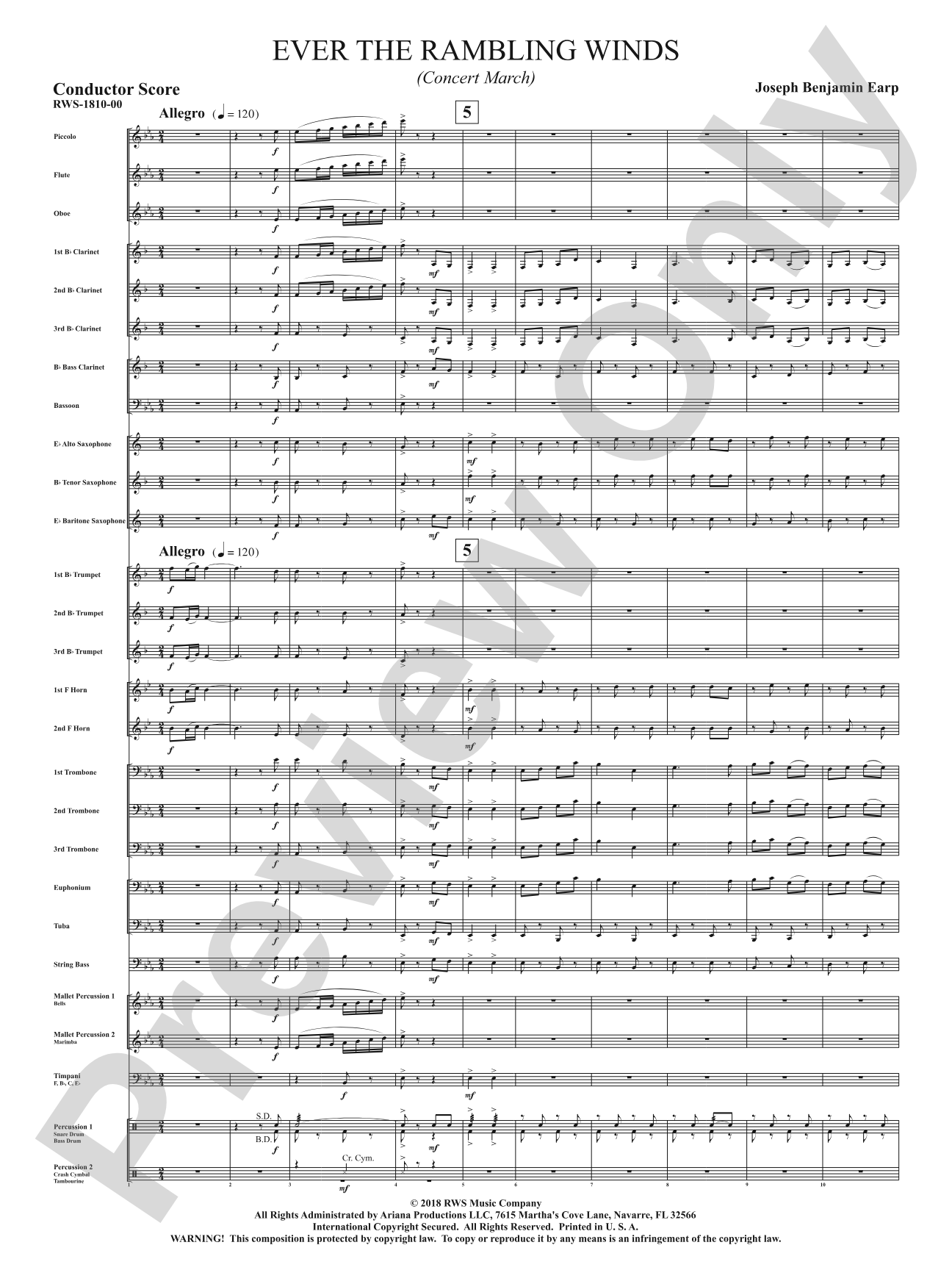 Ever the Rambling Winds - Concert March: Concert Band Conductor Score & Parts