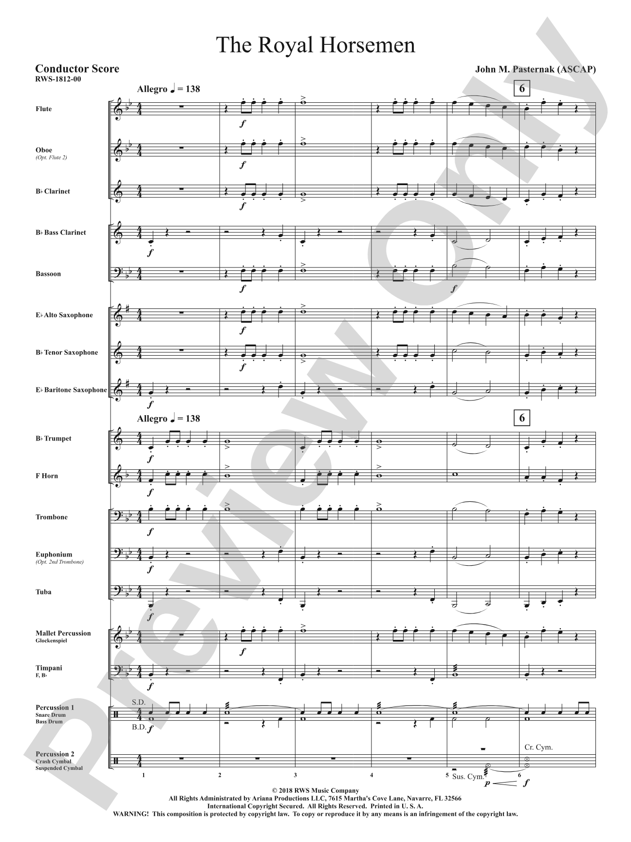 The Royal Horsemen: Concert Band Conductor Score & Parts