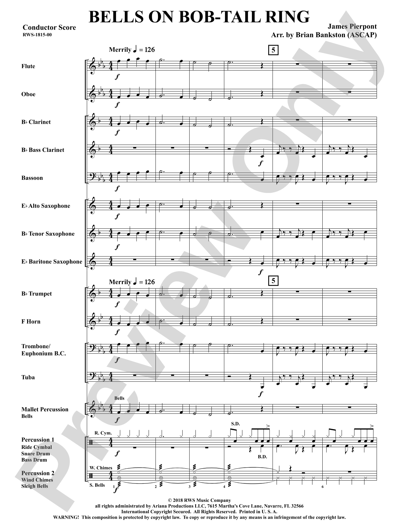 Bells on Bob-Tail Ring: Concert Band Conductor Score & Parts