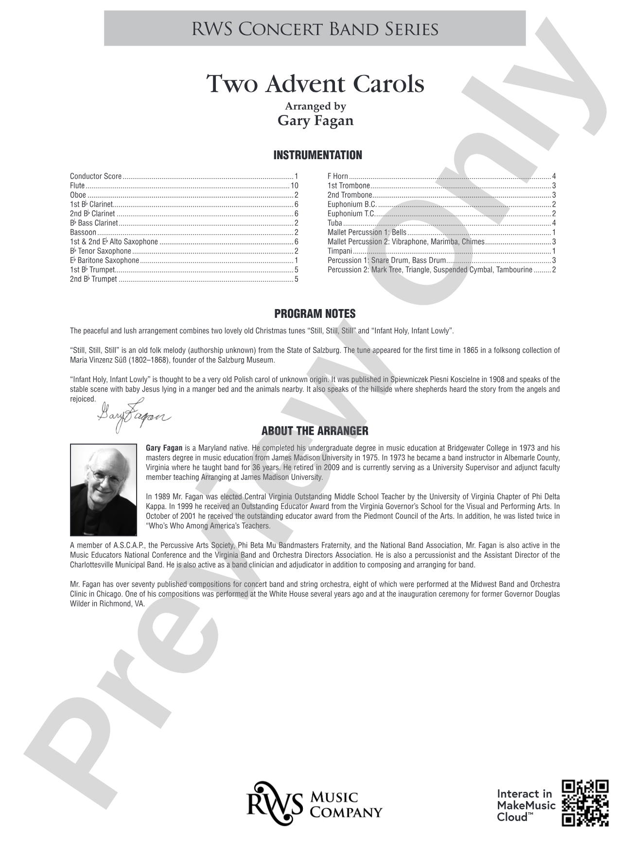 Two Advent Carols: Concert Band Conductor Score & Parts