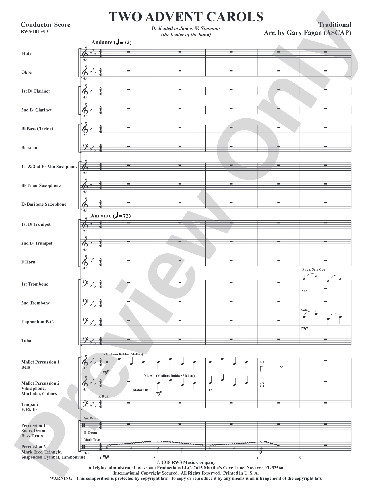Two Advent Carols: Concert Band Conductor Score & Parts