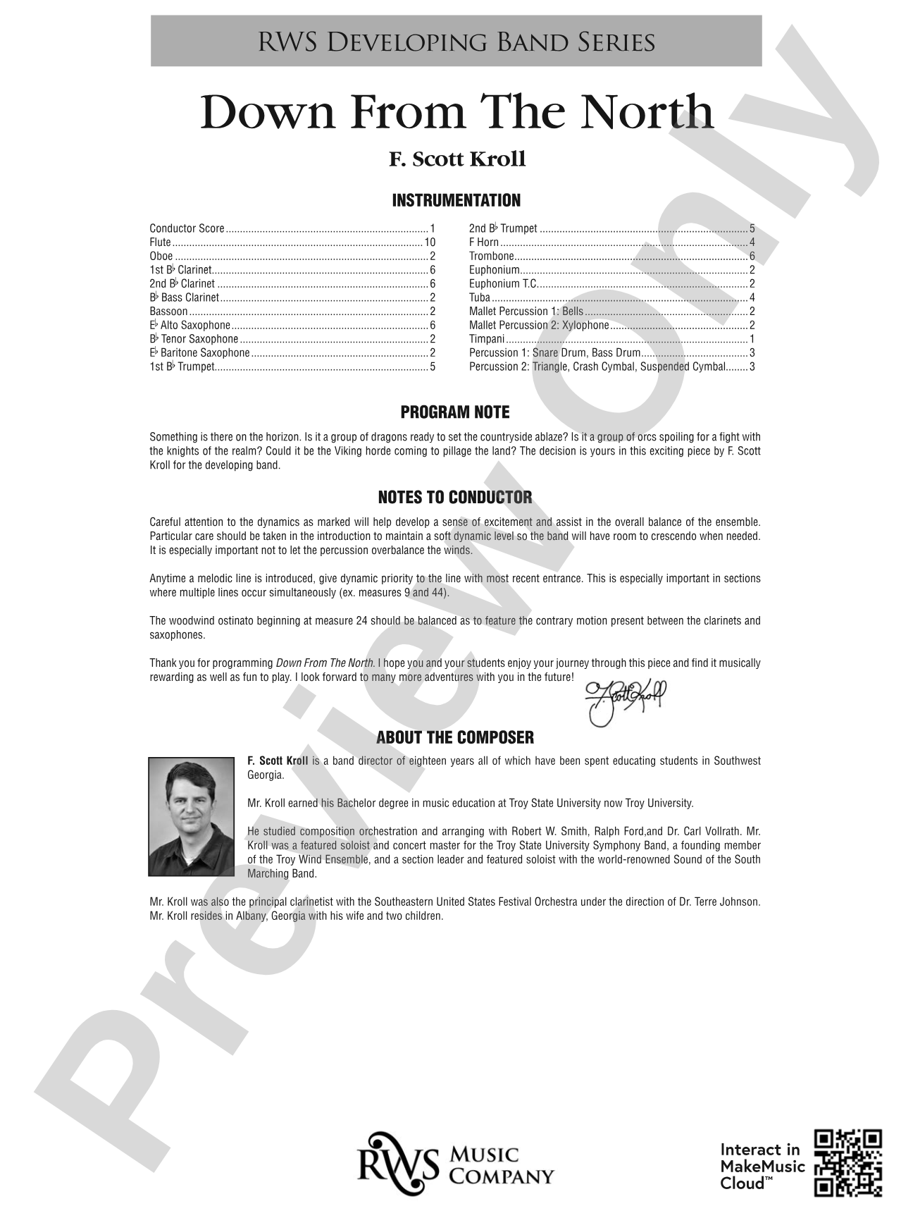 Down from the North: Concert Band Conductor Score & Parts