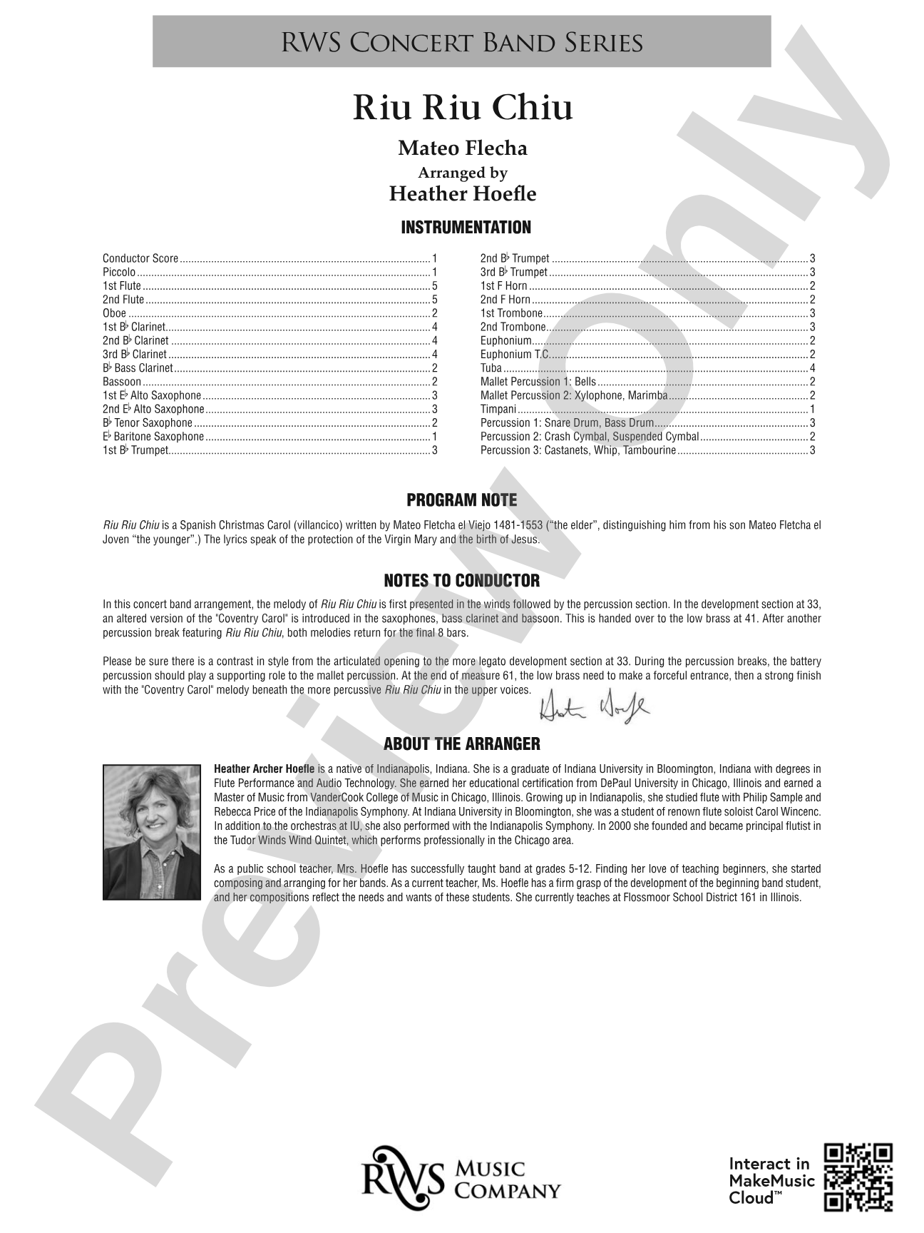 Riu Riu Chiu: Concert Band Conductor Score & Parts