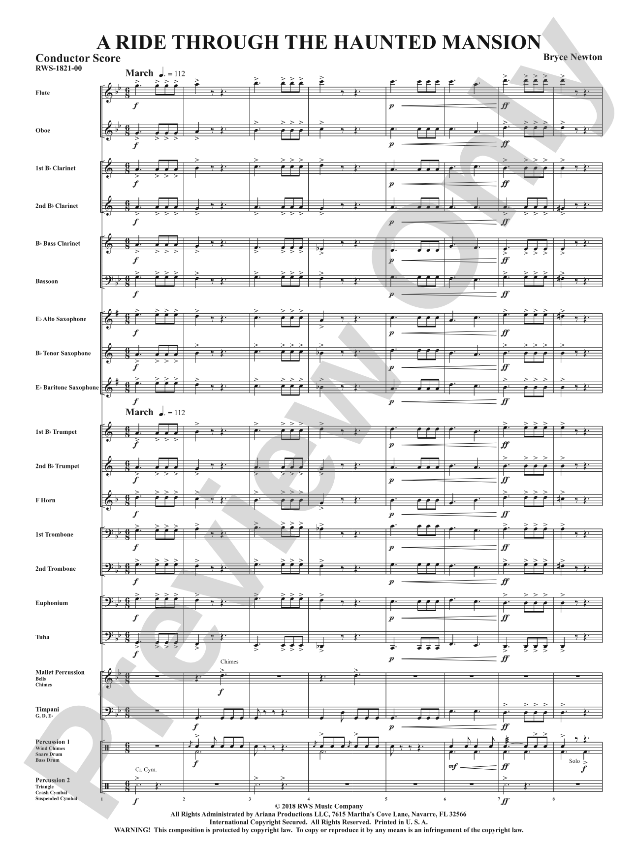 A Ride Through the Haunted Mansion: Concert Band Conductor Score & Parts