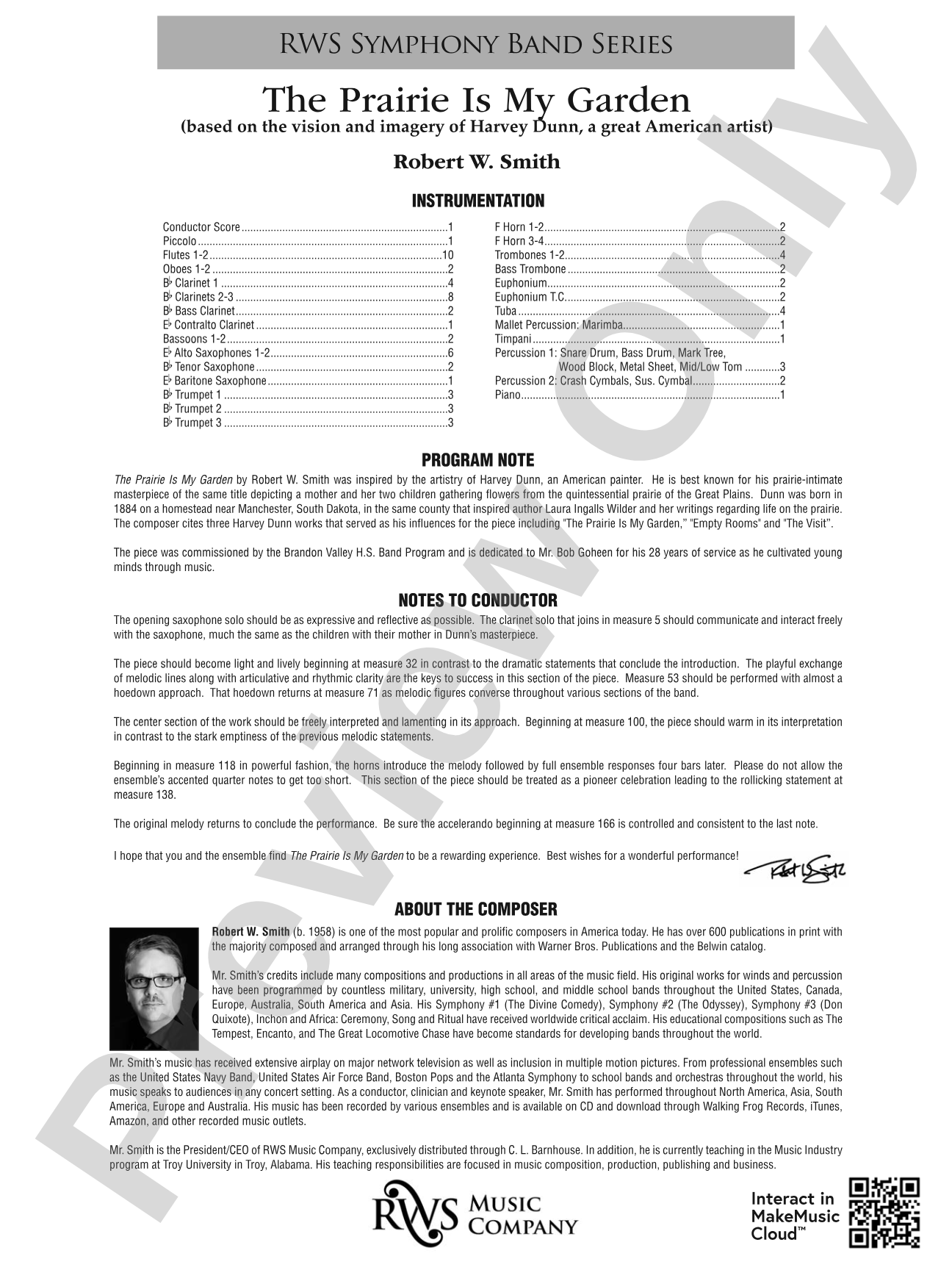 The Prairie Is My Garden - Based on the Vision and Imagery of Harvey Dunn, a Great American Artist: Score