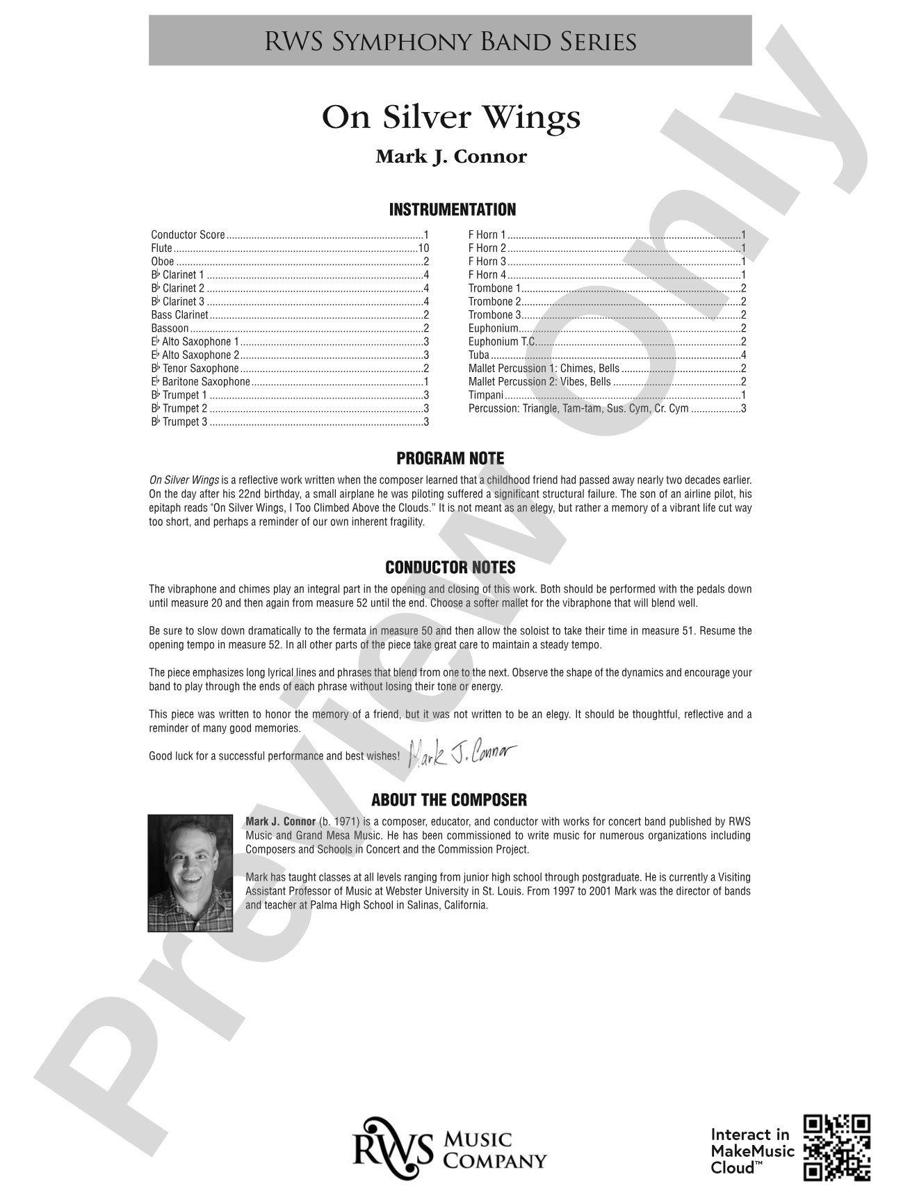 On Silver Wings: Concert Band Conductor Score & Parts