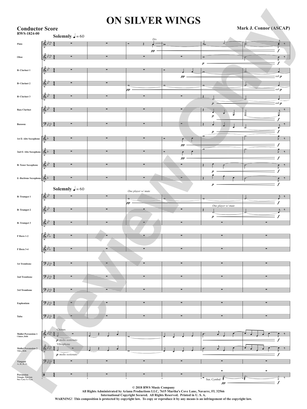 On Silver Wings: Concert Band Conductor Score & Parts