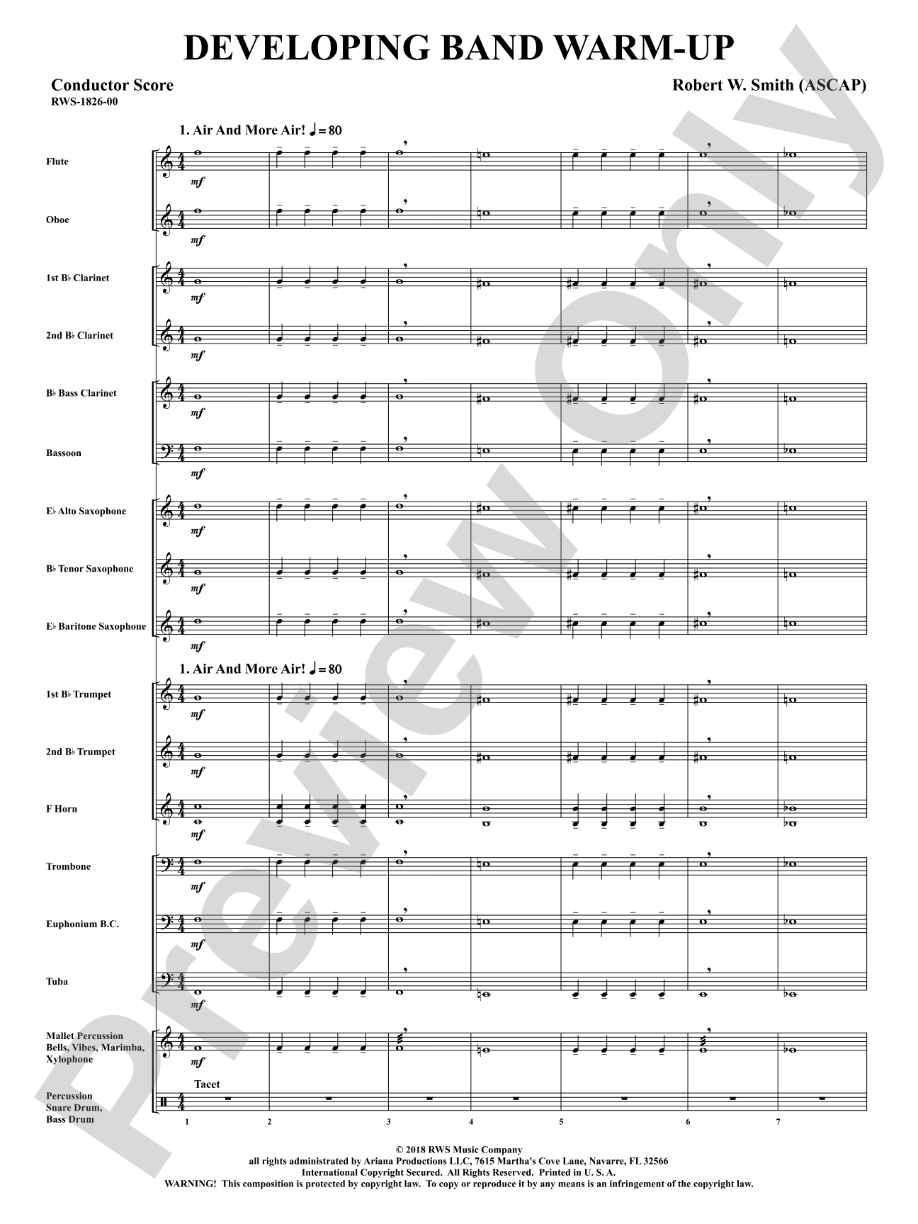 Developing Band Warm-Up: Concert Band Conductor Score & Parts