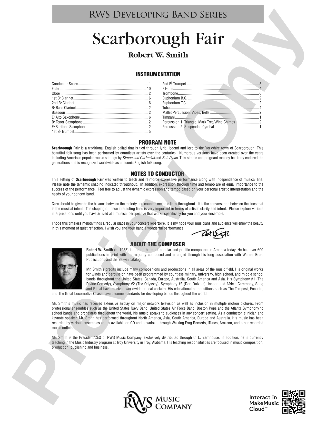 Scarborough Fair: Concert Band Conductor Score & Parts
