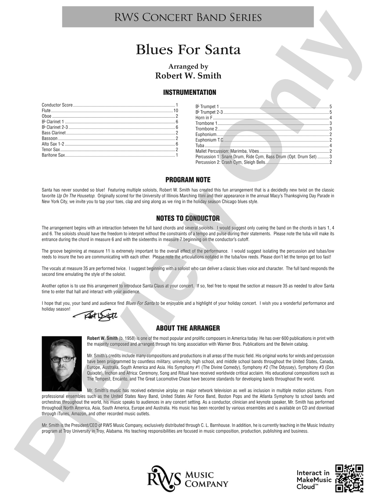 Blues for Santa: Concert Band Conductor Score & Parts