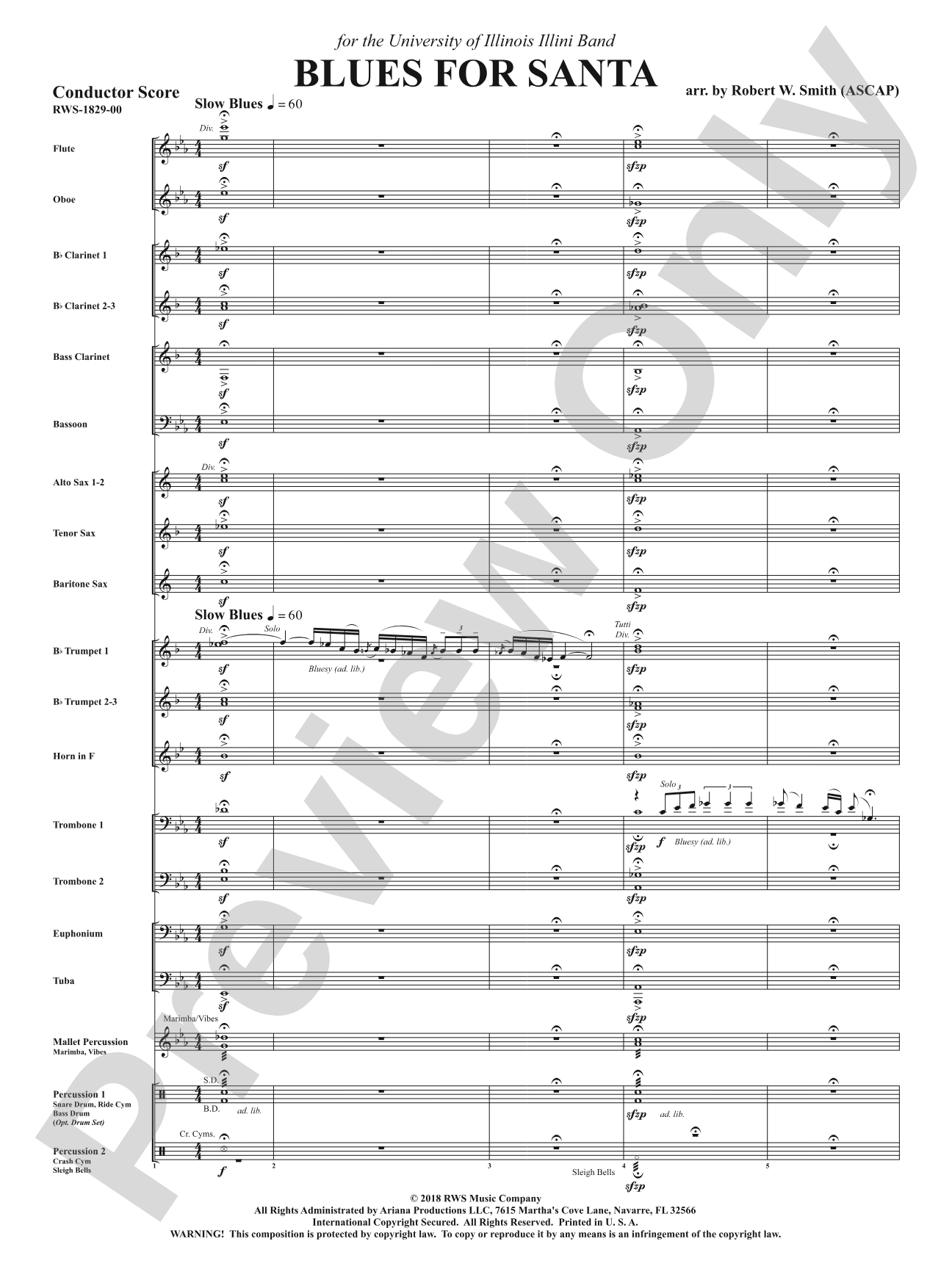 Blues for Santa: Concert Band Conductor Score & Parts