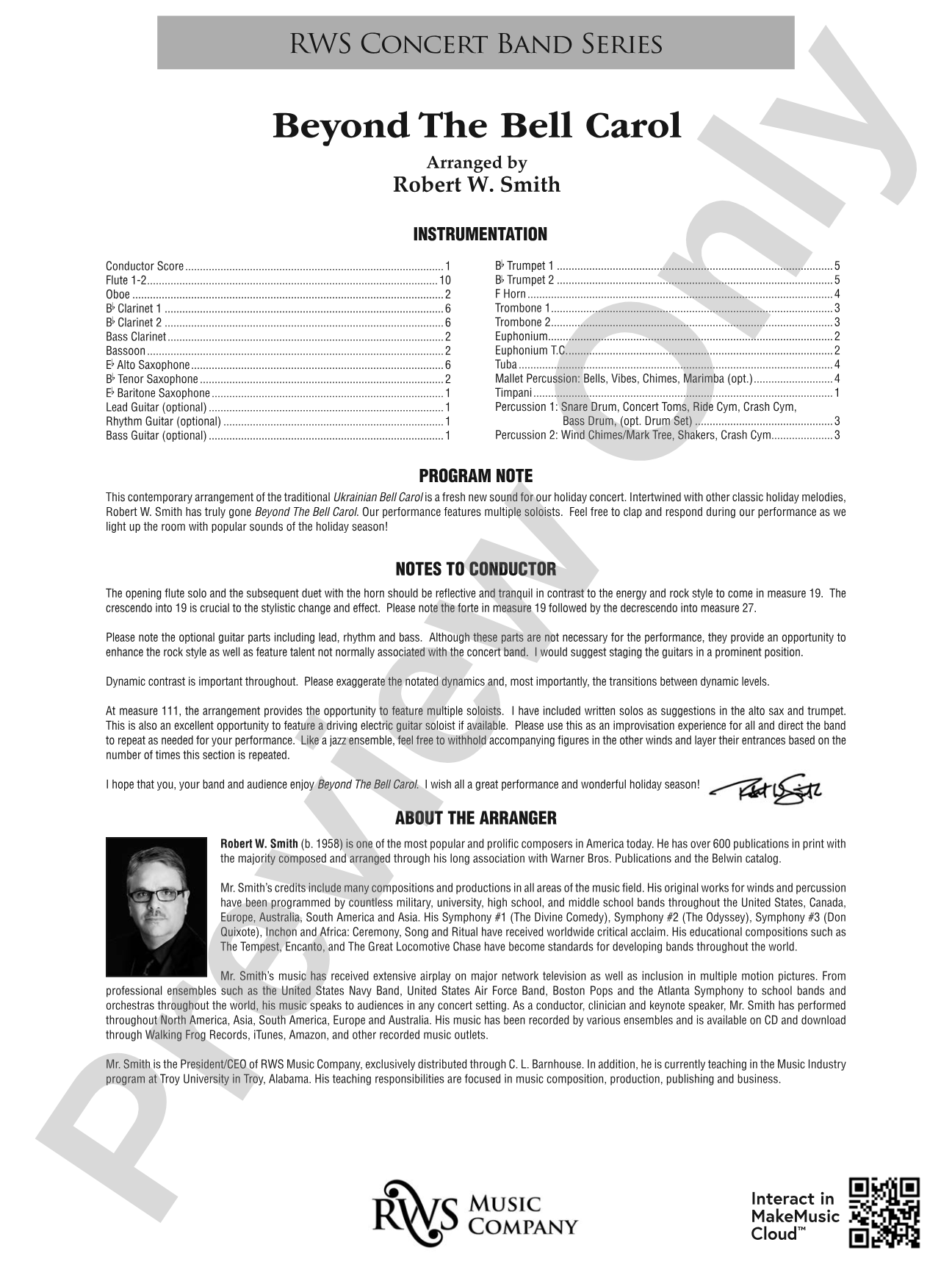 Beyond the Bell Carol: Concert Band Conductor Score & Parts