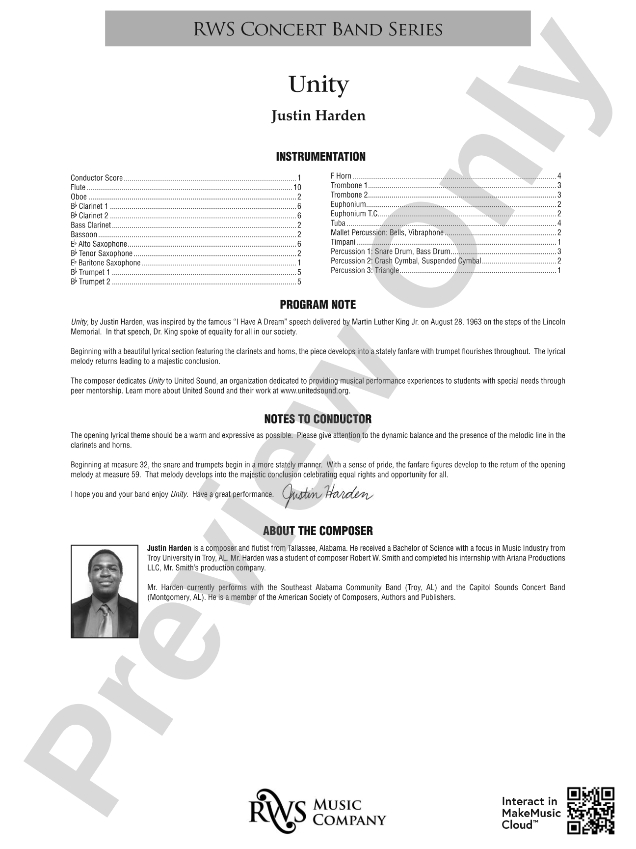 Unity: Concert Band Conductor Score & Parts