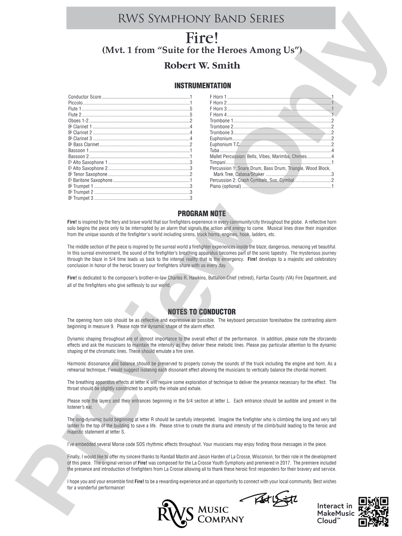Fire! - Mvt. 1 from <i>Suite for the Heroes Among Us</i>: Concert Band Conductor Score & Parts