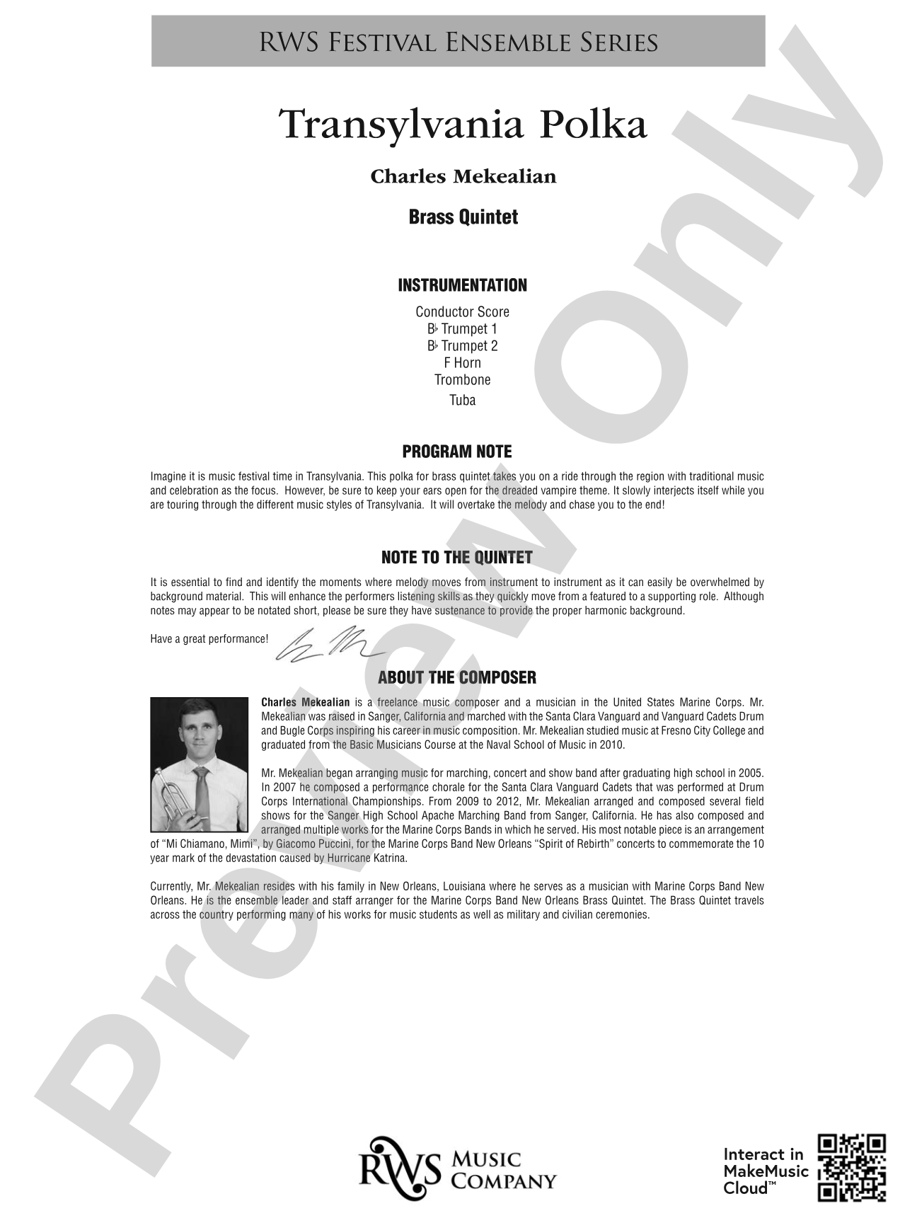 Transylvania Polka: Brass Quintet Conductor Score & Parts