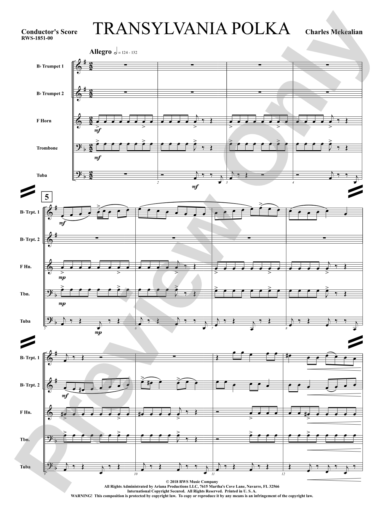 Transylvania Polka: Brass Quintet Conductor Score & Parts