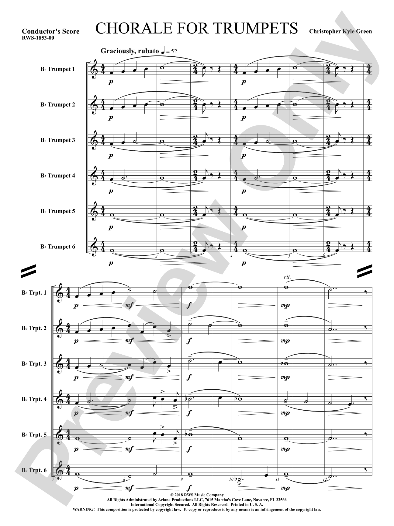 Chorale for Trumpets: Brass Ensemble Conductor Score & Parts
