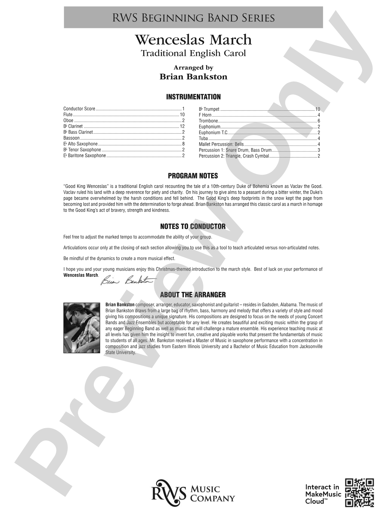 Wenceslas March: Concert Band Conductor Score & Parts
