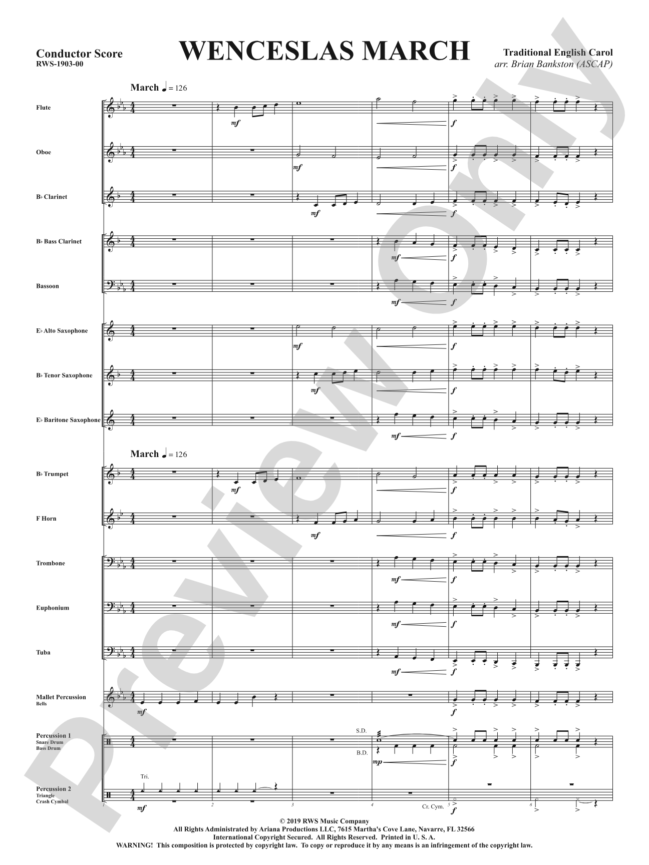 Wenceslas March: Concert Band Conductor Score & Parts