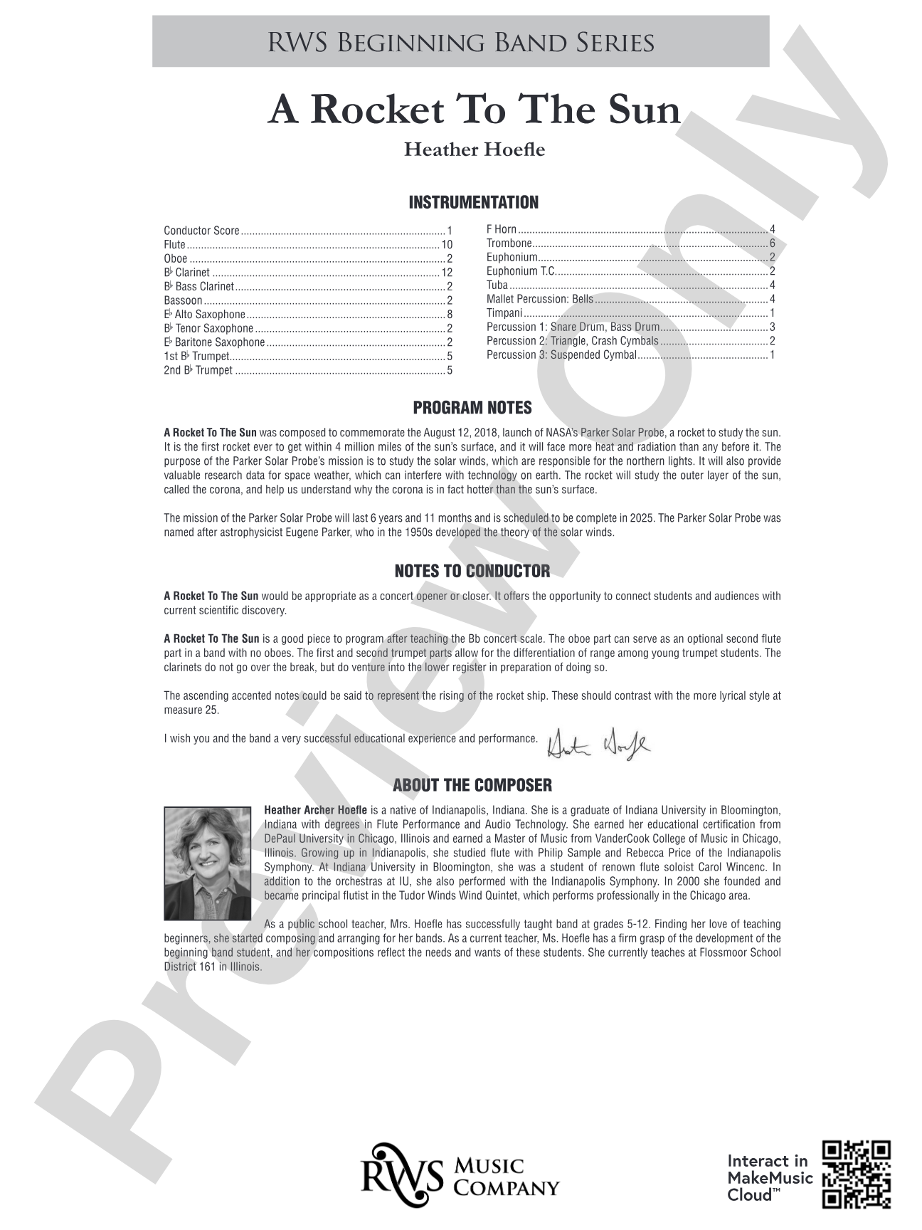 A Rocket to the Sun: Concert Band Conductor Score & Parts