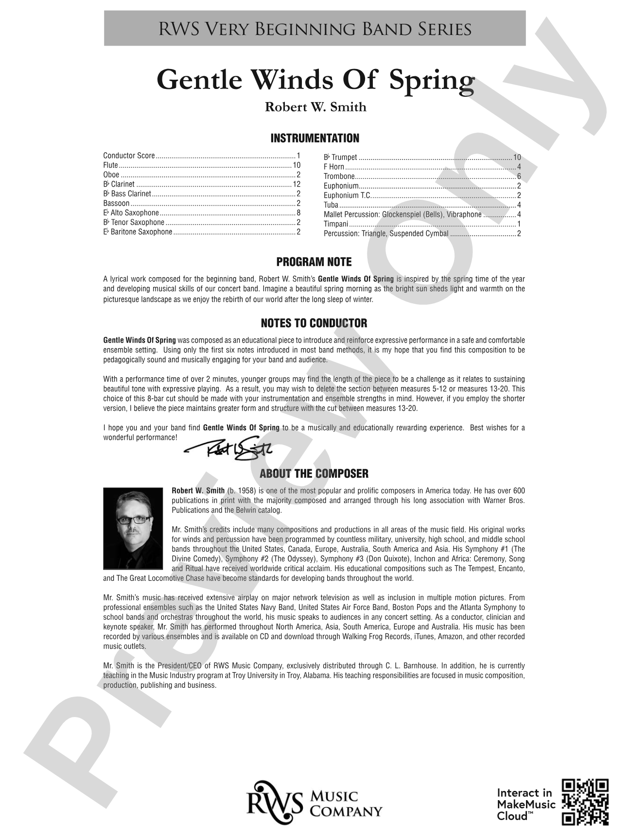Gentle Winds of Spring: Concert Band Conductor Score & Parts