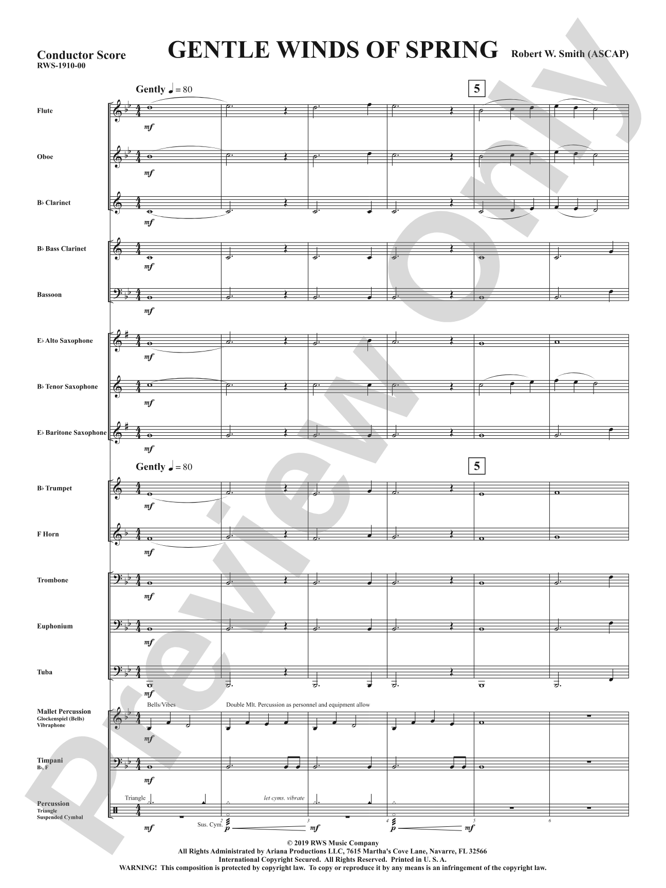 Gentle Winds of Spring: Concert Band Conductor Score & Parts