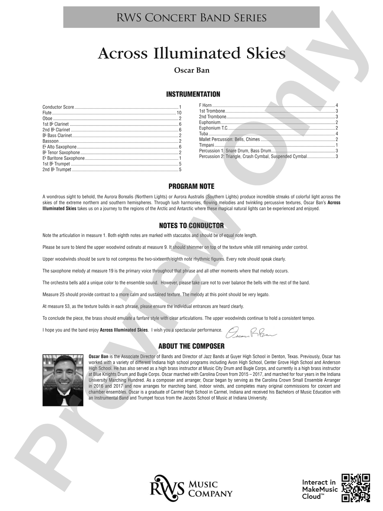 Across Illuminated Skies: Concert Band Conductor Score & Parts