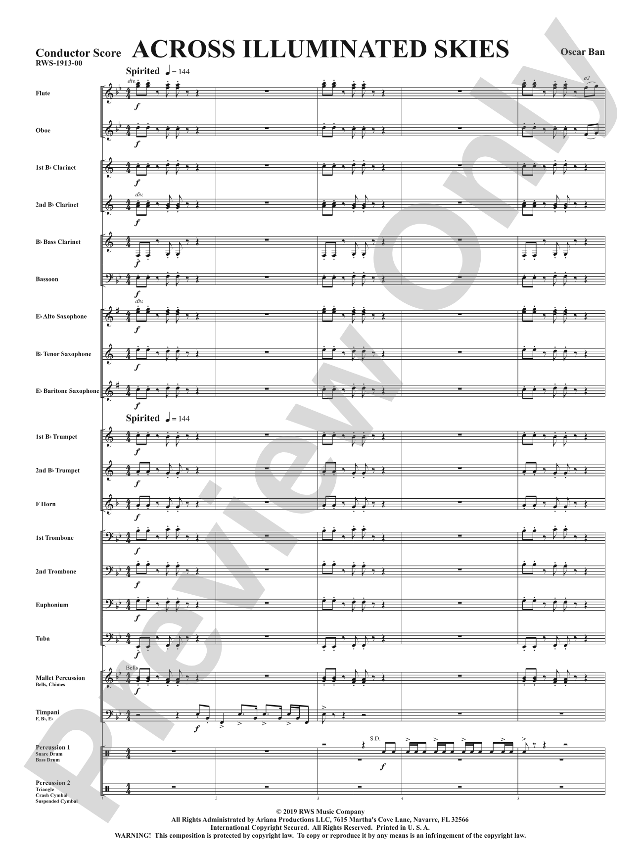 Across Illuminated Skies: Concert Band Conductor Score & Parts