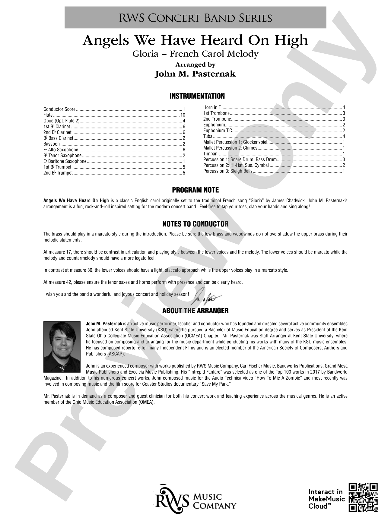 Angels We Have Heard On High: Concert Band Conductor Score & Parts