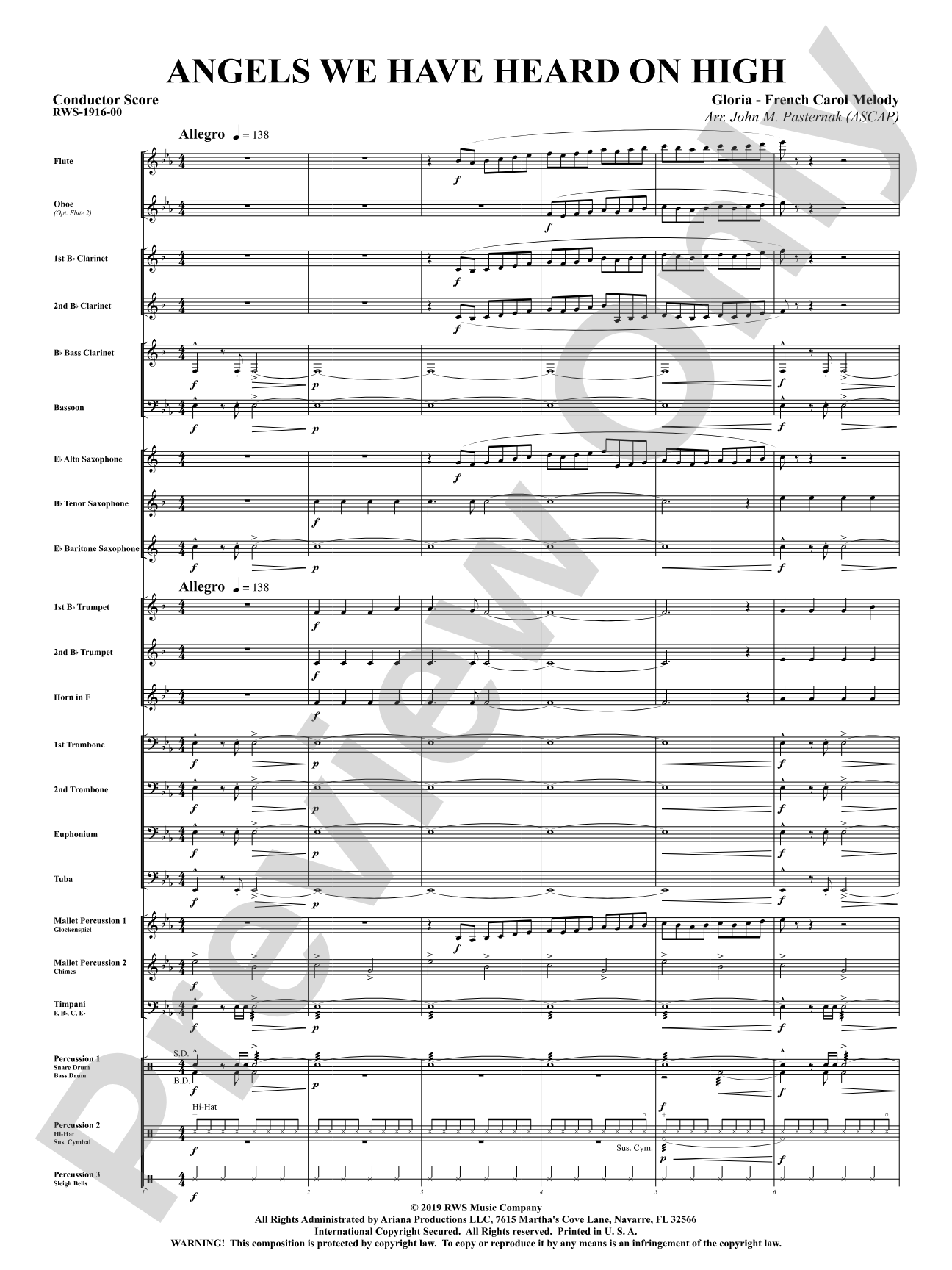 Angels We Have Heard On High: Concert Band Conductor Score & Parts