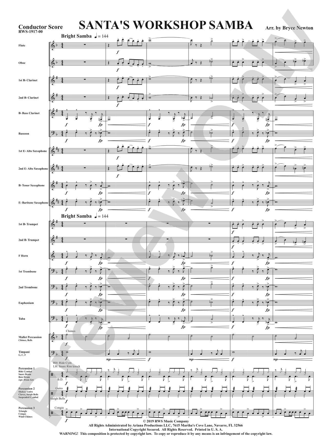 Santa's Workshop Samba: Concert Band Conductor Score & Parts