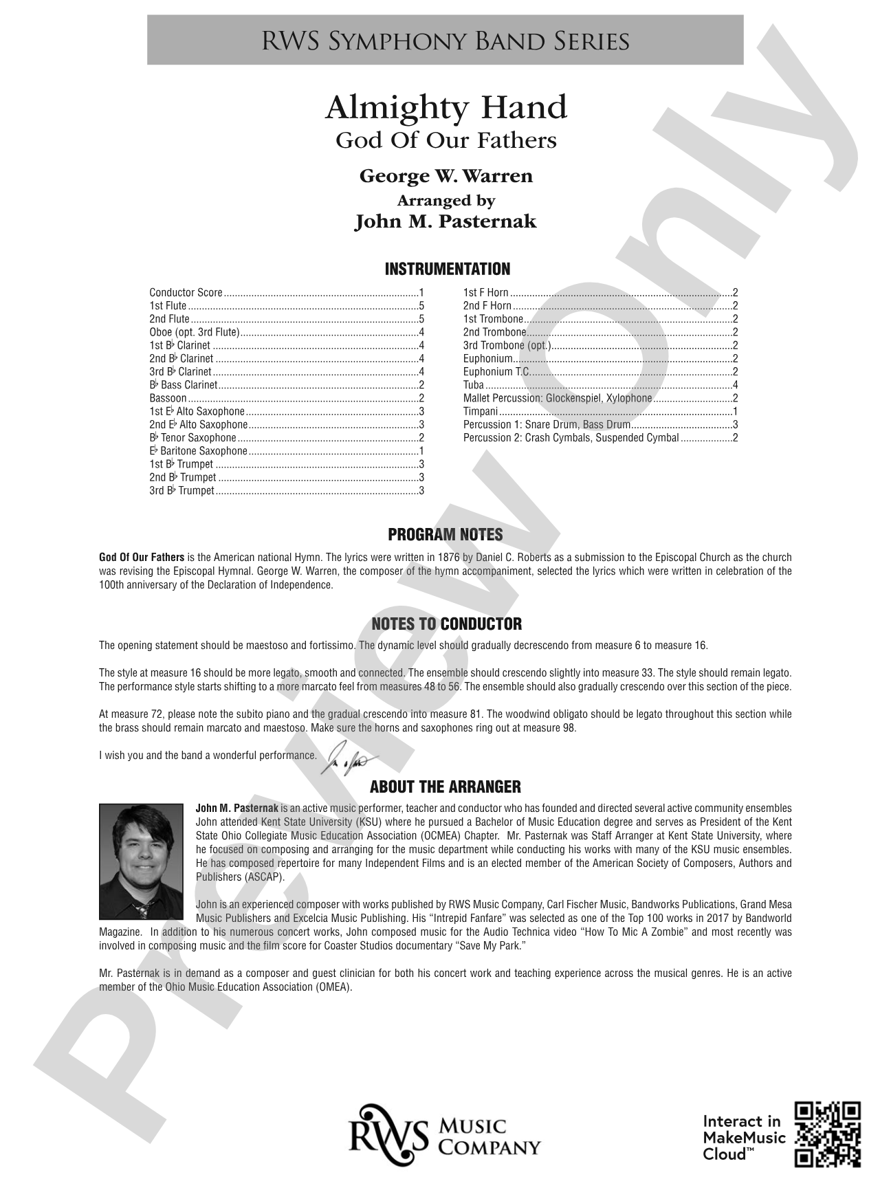 Almighty Hand - God of Our Fathers: Concert Band Conductor Score & Parts