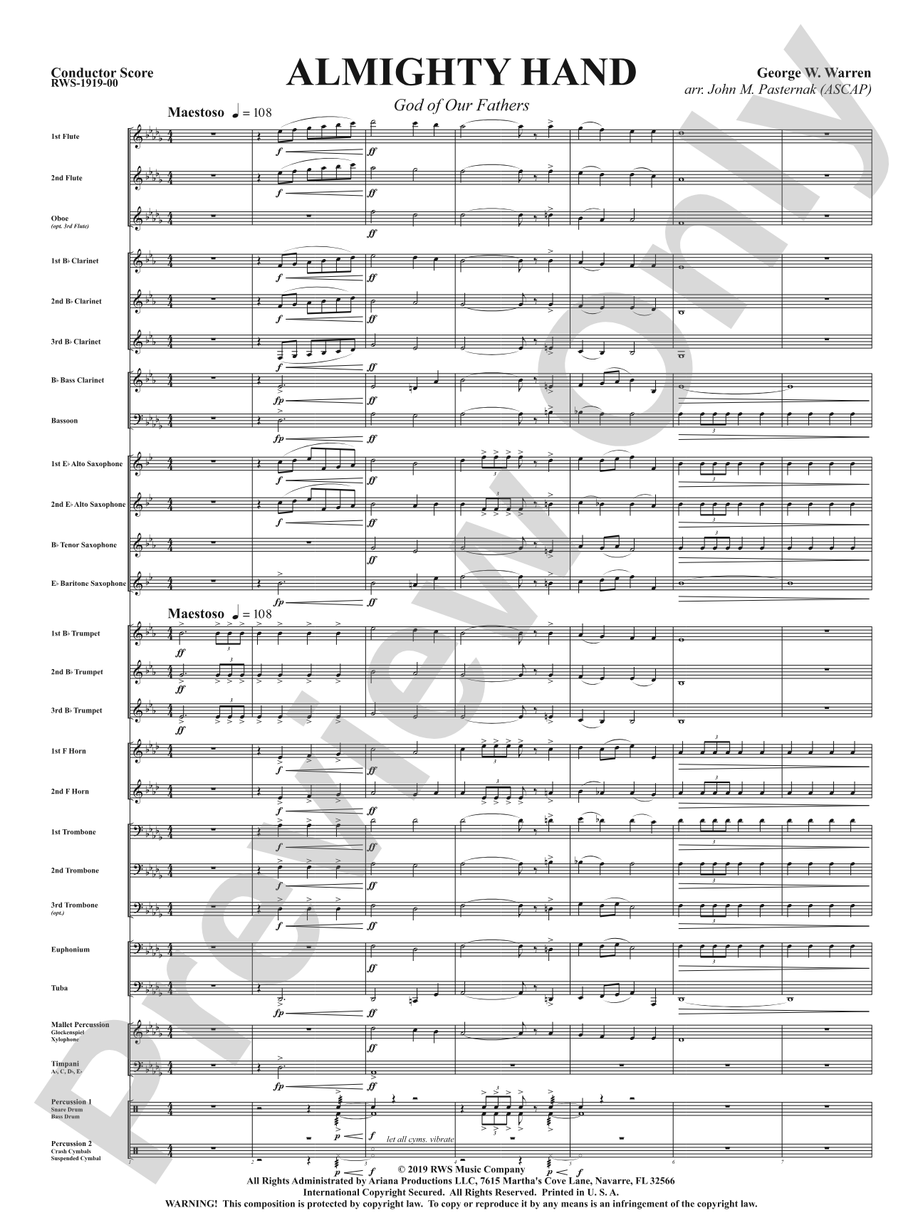 Almighty Hand - God of Our Fathers: Concert Band Conductor Score & Parts
