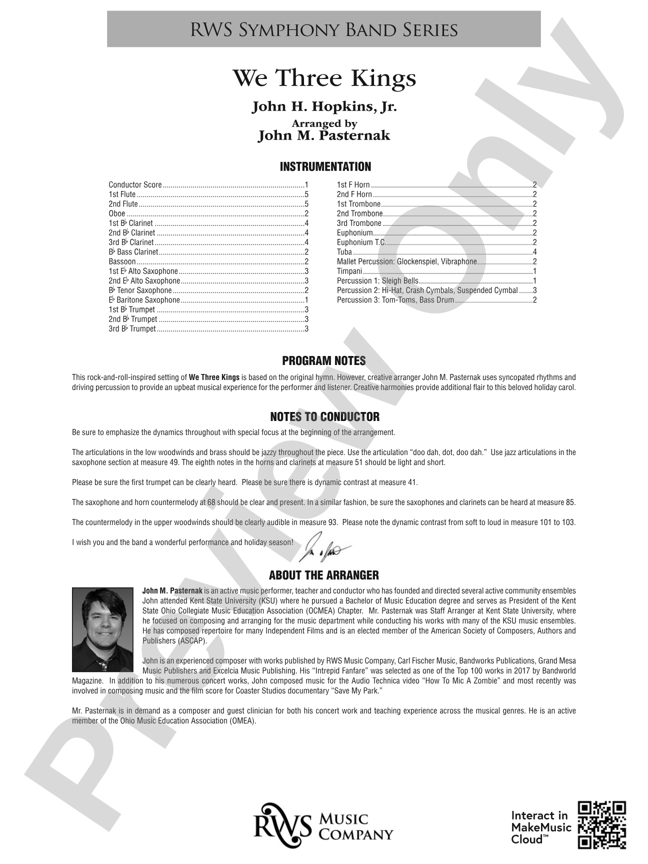 We Three Kings: Concert Band Conductor Score & Parts