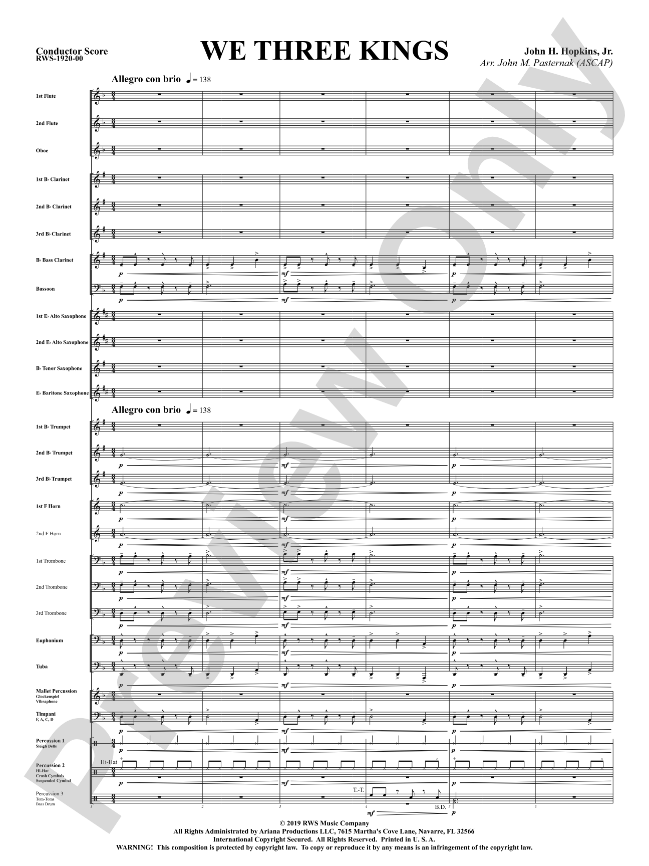 We Three Kings: Concert Band Conductor Score & Parts
